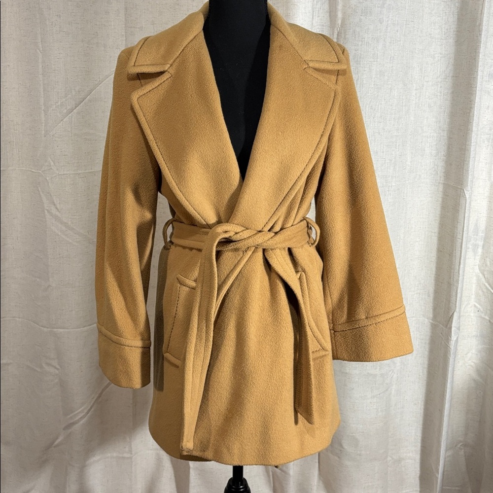 Vintage 70s Roos/Atkins Women’s Cashmere/Wool Blend Belted Coat in Camel - Picture 2 of 10
